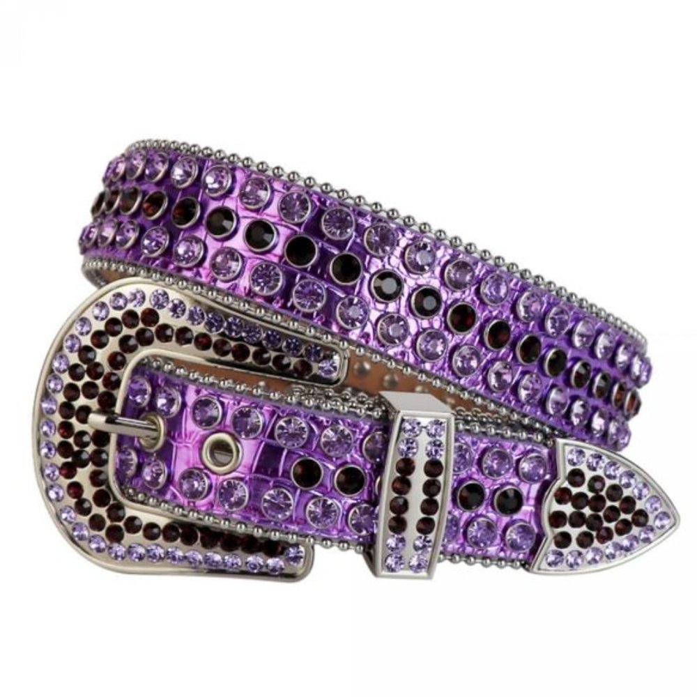 Rhinestone Belt - Purple Belt With Purple And Dark Plum Rhinestones